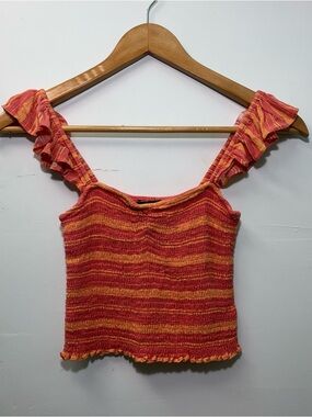 Women’s Forever 21 Striped Ruffled Strap Knit Tank Top